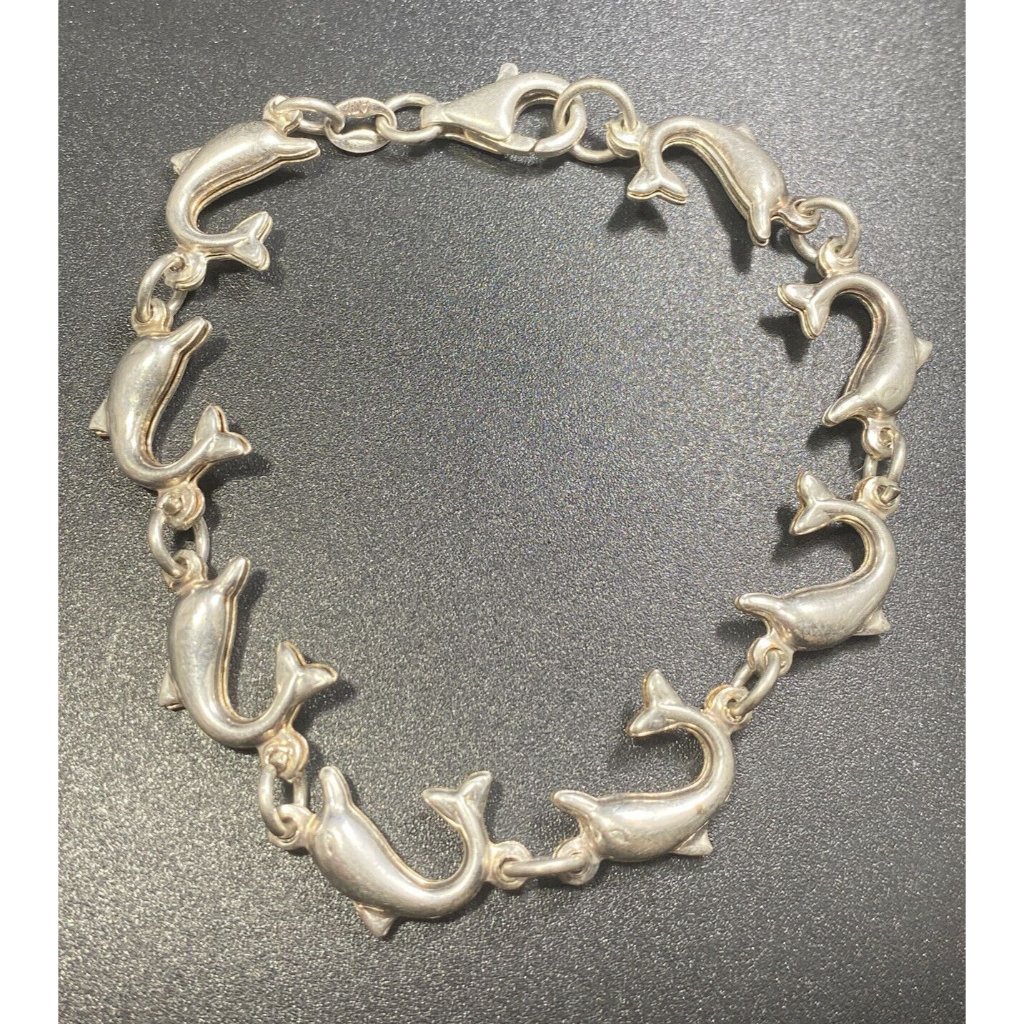Ati 925 Italy Sterling Dolphin 3d Link Bracelet 7 Inches